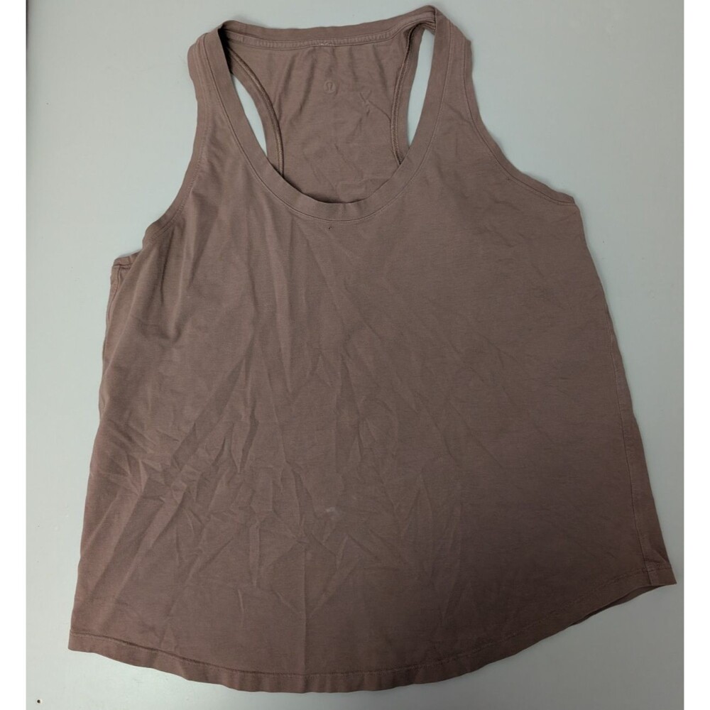 Lululemon Love Tank Top Size 6 Brown Mauve Racerback Pima Cotton Curved Hem flaw
